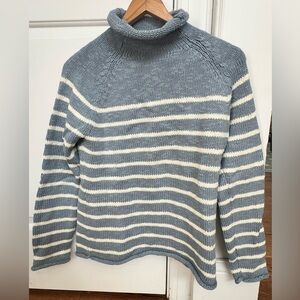 LL Bean Rollneck Cottn Sweater Blue Striped Small